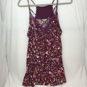 Maurices Mixed Media Cross-front Floral Tank